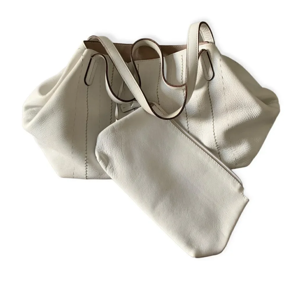 MaxMara Soft Leather Off-White Tote w Pouchette